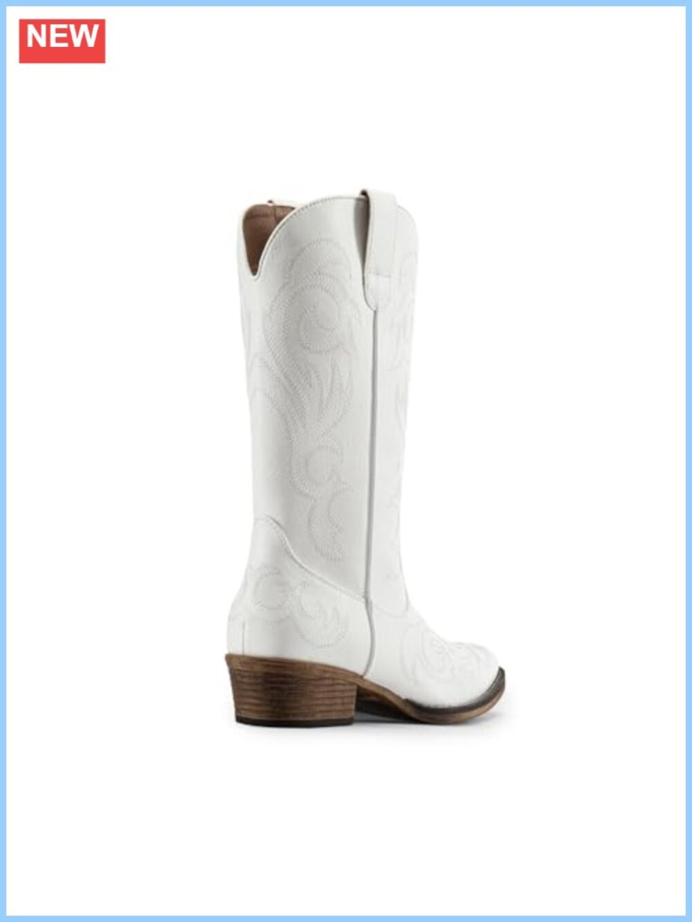 Women's Western Cowboy Boots Faux Leather Mid Calf Square Toe Pull On - Picture 5 of 6